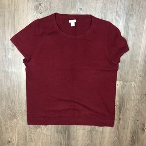 J. Crew Maroon Wool Blend Short Sleeve Sweater LG